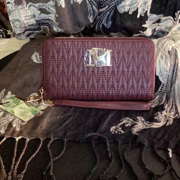 Badgley Mischka Handbags - Badgely Mischka NWT maroon vegan leather quilted long wallet with gold hardware